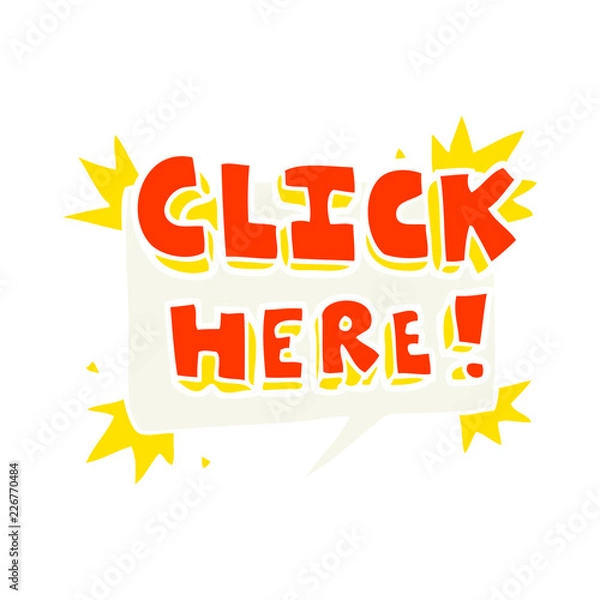 Fototapeta flat color illustration of a cartoon click here sign