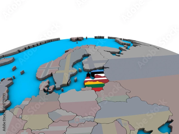 Fototapeta Baltic States with embedded national flags on political 3D globe.