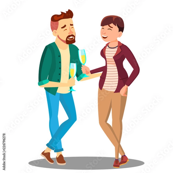 Fototapeta Young Couple Drinking Champagne Vector. Isolated Illustration