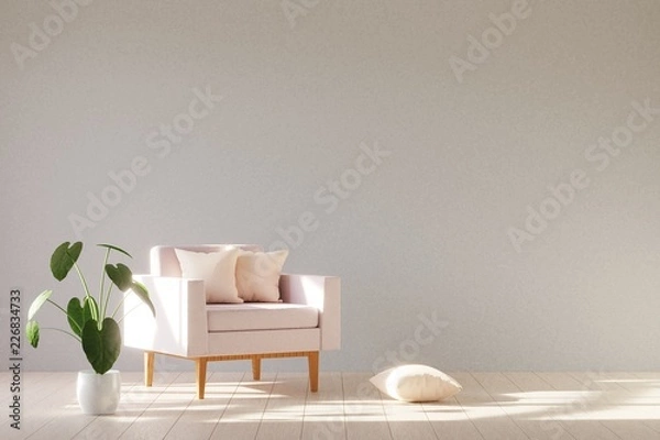 Fototapeta Modern minimalistic interior with an armchair. 3D render.