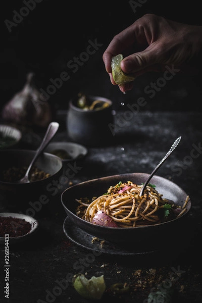 Obraz Pasta with curried breadcrumbs