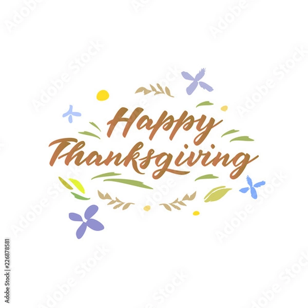Obraz Thanksgiving poster. Vector illustration of hand-lettered thanksgiving greetings. Hand-lettered thanksgiving message with background. Decorative banner with hand-lettered thanksgiving message. EPS 10