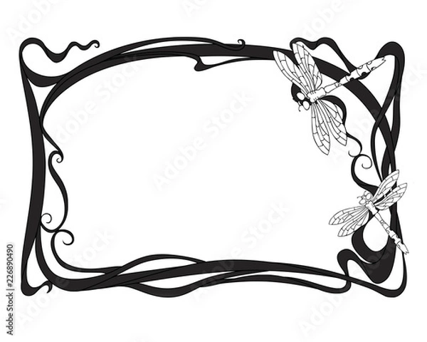 Obraz art nouveau frame with dragonflies