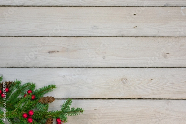 Obraz Holiday border with greenery in the bottom left corner with copy space