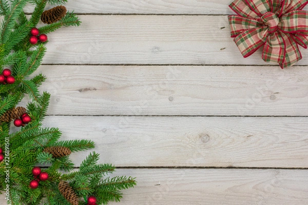 Obraz Holiday border with greenery along the left side  and copy space