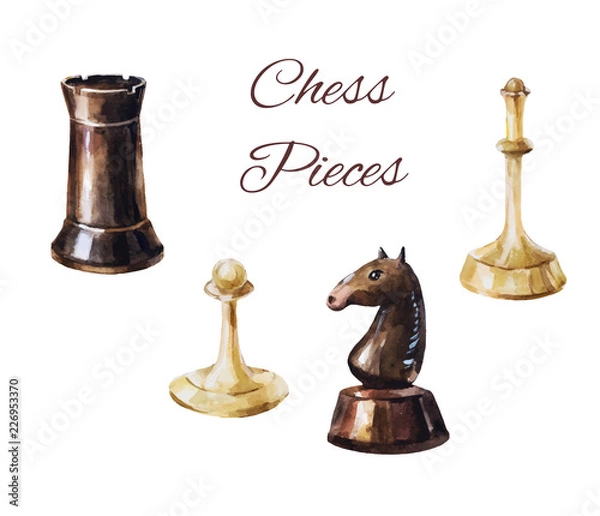 Obraz Chess pieces on white background. Vintage game elements