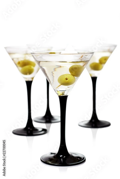 Fototapeta Martini with olives on a white background