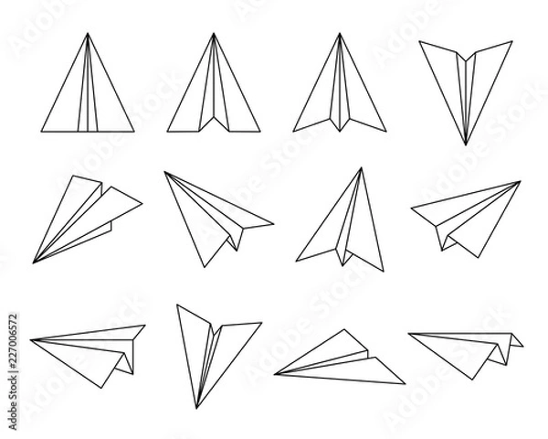 Fototapeta paper plane,origami fold set, editable stroke line icon