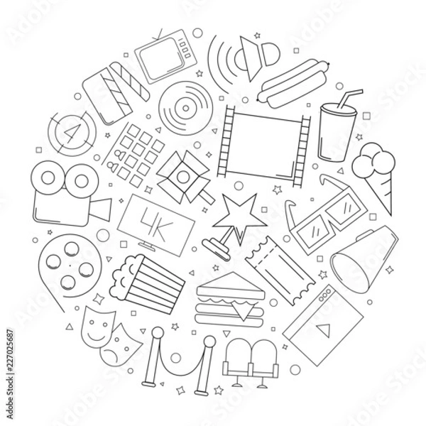 Fototapeta Cinema circle background from line icon. Linear vector pattern. Vector illustration