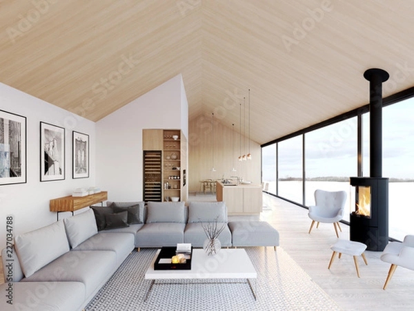 Obraz new modern scandinavian loft apartment. 3d rendering