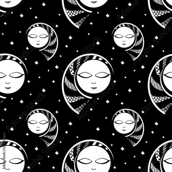 Obraz seamless background with moon. black and white. vector.
