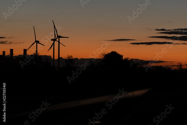 Obraz 風車と夕焼け