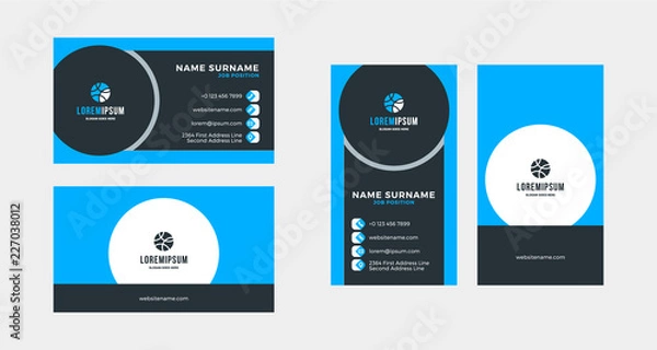 Fototapeta Double-sided creative business card template. Portrait and landscape orientation. Horizontal and vertical layout. Vector illustration