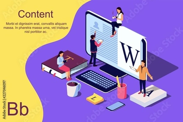 Obraz Isometric concept Education. Vector illustration for online education, online training, Internet studying, online book, tutorials, e-learning for social media, documents, cards, posters.