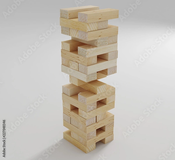 Fototapeta Wooden block tower game isolated on white background