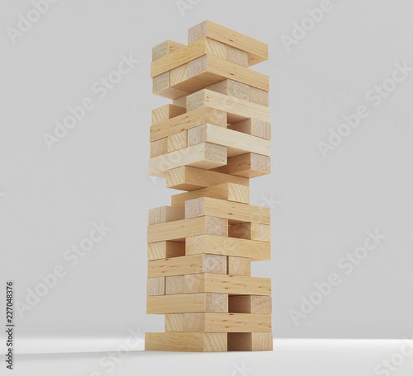 Fototapeta Wooden block tower game isolated on white background