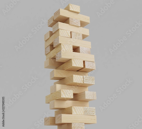 Fototapeta Wooden block tower game isolated on white background