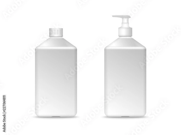 Fototapeta White square plastic bottle with screw cap. Mock-up vector illustration for design