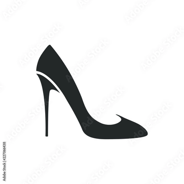 Obraz Women shoe vector icon. Black high heel Shoe on white background. 