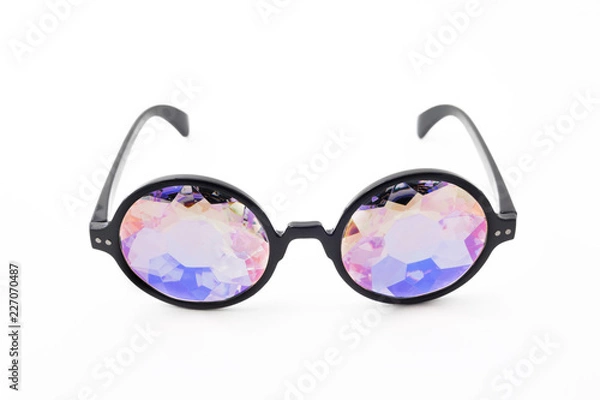 Fototapeta Glasses kaleidoscopes hologram white background isolated. Top view.