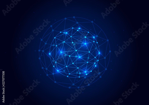 Fototapeta Abstract background blue color technology concept. Vector illustration dots and lines social network and connecting.