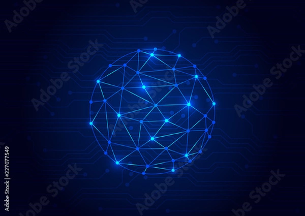 Fototapeta Abstract background blue color technology concept. Vector illustration dots and lines social network and connecting.