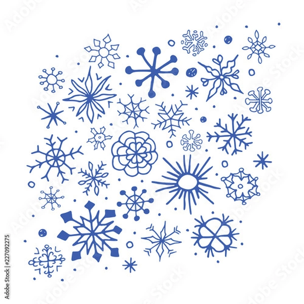 Fototapeta Set of hand drawn sketch snowflakes.