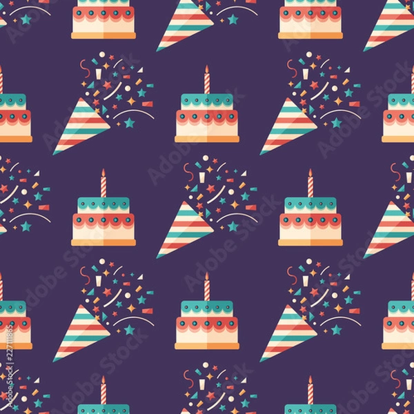 Obraz Party crackers and cakes flat art seamless pattern.