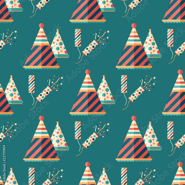 Obraz Party caps and crackers flat art seamless pattern.