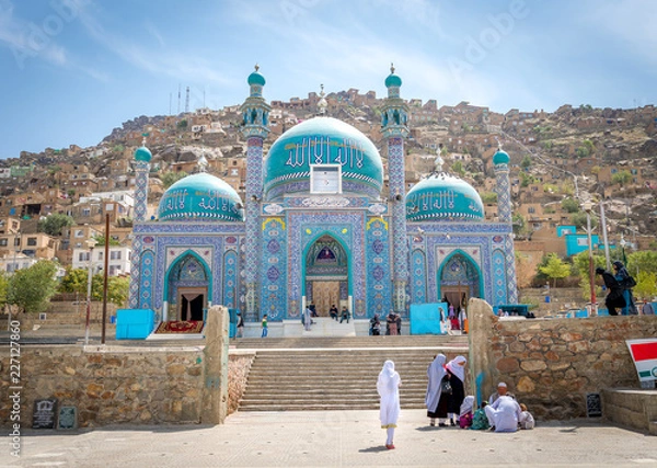 Obraz Kabul Afganistan panoramę miasta, meczet i wzgórza Kabulu z domami i budynkami