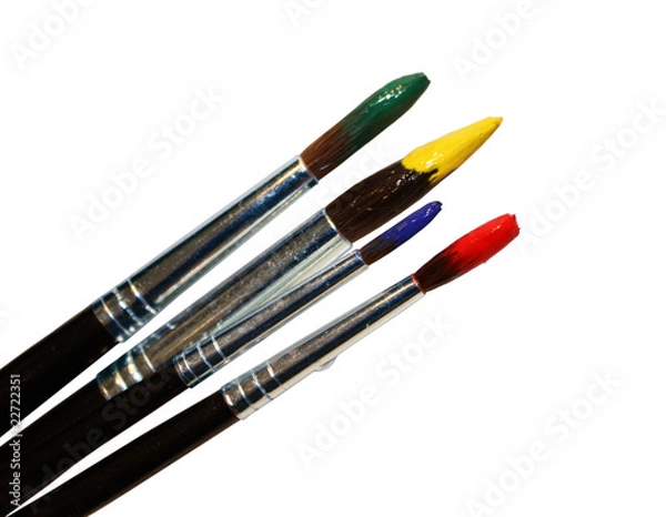 Obraz Набор кисточек с красками на белом фоне