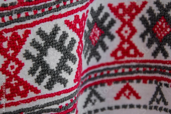 Obraz Slavic patterns, embroidery on clothing and towels. Cross-stitch.