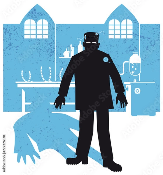 Fototapeta frankenstein and the laboratory, silhouette, vector illustration