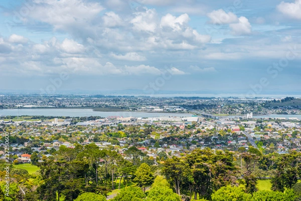 Fototapeta A view of Ohehunga suburb with the Mangere bridge in the background