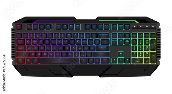 Obraz Gaming keyboard with LED backlit. Realistic computer keyboard.