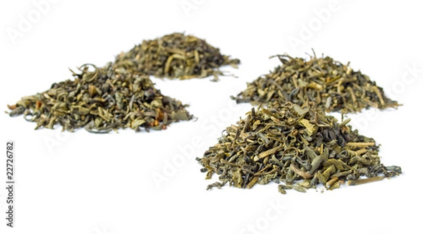 Fototapeta Piles of green tea, isolated on white