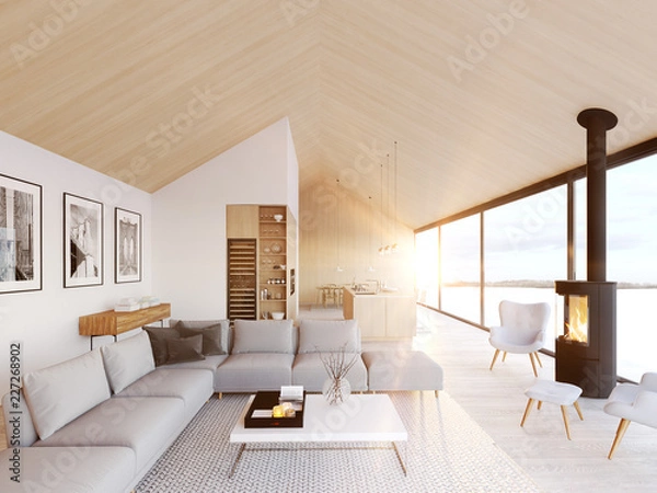 Obraz new modern scandinavian loft apartment. 3d rendering