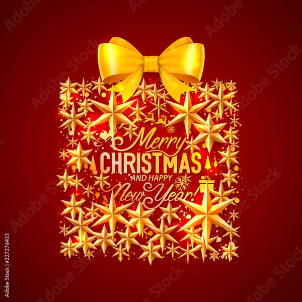 Fototapeta Merry Christmas and happy new year gift with bow, vector background, design