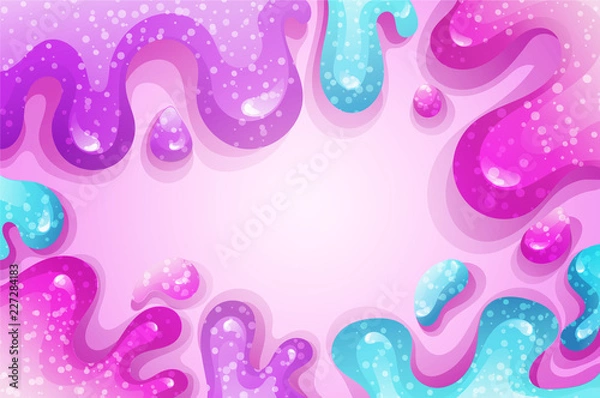 Fototapeta Glitter slime dripping on pink background. Glossy texture with girly colors of pink and purple. Vector illustration.