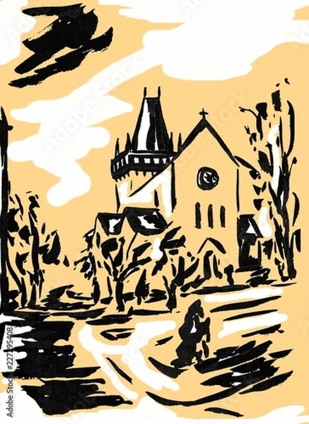 Fototapeta illustration of a church of Saint Peter and Paul in Semily, Czech Republic