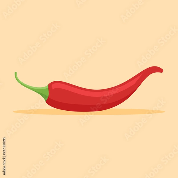 Obraz Red chilli pepper flat style icon on orange background. Vector illustration.