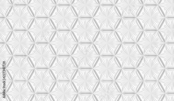 Fototapeta Seamless texture of three-dimensional complex dissected convex elements based on hexagonal grid. 3d illustration