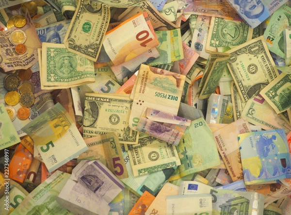Obraz A collection of various money to background