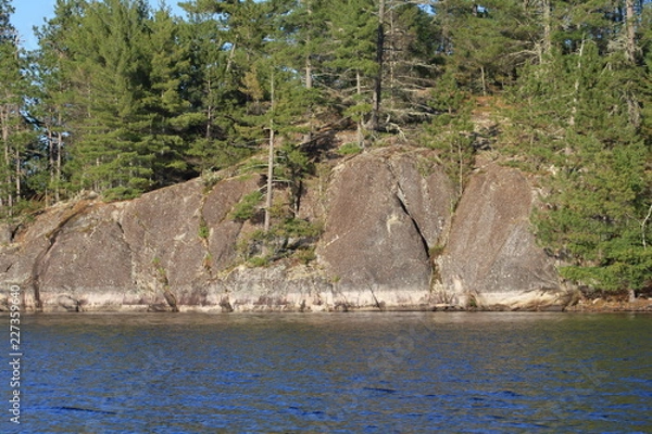 Obraz Granite cliff, pine tree, lake, Northern Minnesota, nature, wilderness