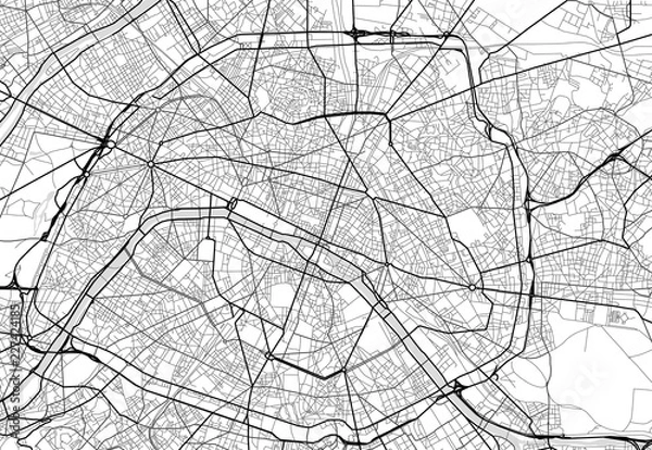 Fototapeta Wektor mapa miasta Paryża w czerni i bieli