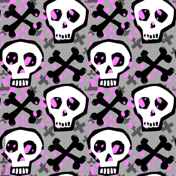 Fototapeta Skull funky seamless rough grunge pattern
