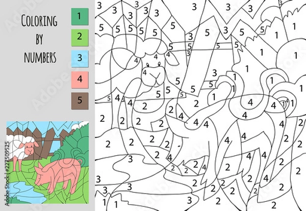 Obraz Coloring by number, educational game for children. A challenge for junior schoolchildren.