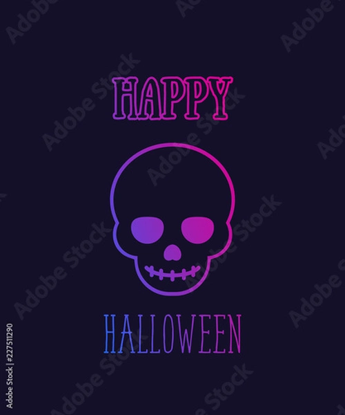 Fototapeta Happy halloween poster, vector card with cartoon skull