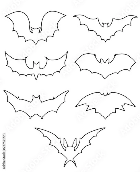 Fototapeta Halloween icons set of bats in black	