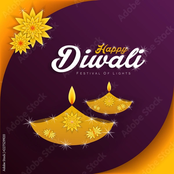 Fototapeta Diwali festival holiday design with gold and paper cut style of Indian Rangoli. purple color background. Vector illustration.